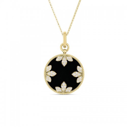 18K Yellow Gold Medallion Charms Black Jade And Diamond Necklace BY Roberto Coin