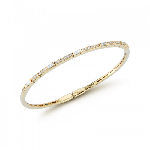 14K Baguette And Round Cut Diamond Bangle By Providence Diamond Collection