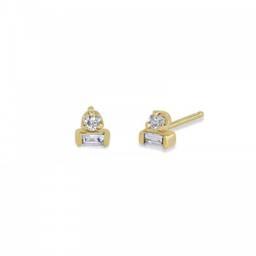 Zoe Chicco 14K Baguette & Prong Diamond Stacked Studs