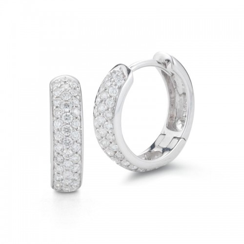 14k White Gold Diamond Pave Huggie Earrings By PD Collection