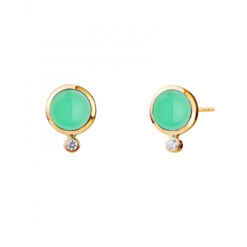 Small Candy Chrysoprase And Drop Diamonds 0.05Ctw Stud Earrings