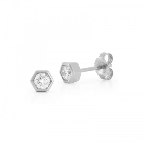 14k White Gold Diamond Hexagon Stud Earrings By PD Collection