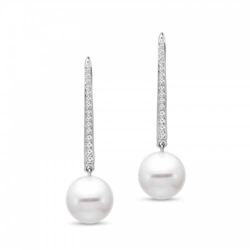 PD Collection 14k Diamond and Freshwater Pearl Drop Earrings