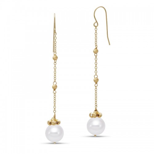 PD Collection 14k Pearl Chain Drop Earrings