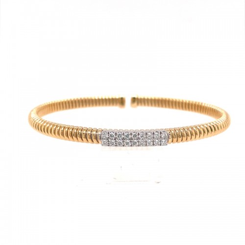 PD Collection 18K White And Yellow Gold Diamond Station With 18 Diamons Bangle Bracelet