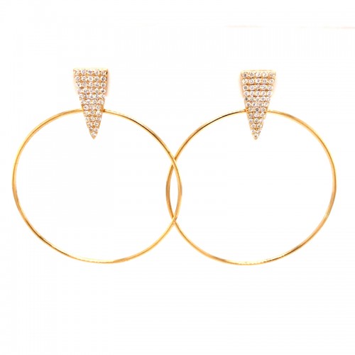 PD Collection 18K Yellow Gold Diamond Triangle Studs With Wire Hoop Earrings