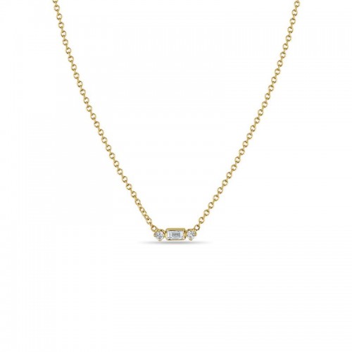 14k Diamond Baguette & 2 Prong Necklace By Zoe Chicco