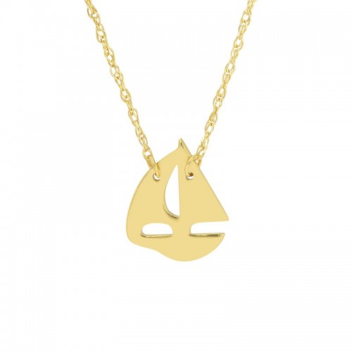 14K Yellow Gold Sailboat Pendant Necklace By PD Collection