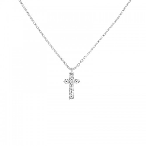 14K White Gold Diamond Mini Cross Pendant Necklace By PD Collection