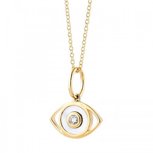 Syna 18K Diamond Evil Eye Pendant With Mother Of Pearl
