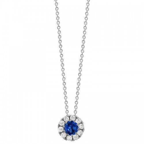 Sapphire and Diamond Halo Necklace By Providence Diamond Collection