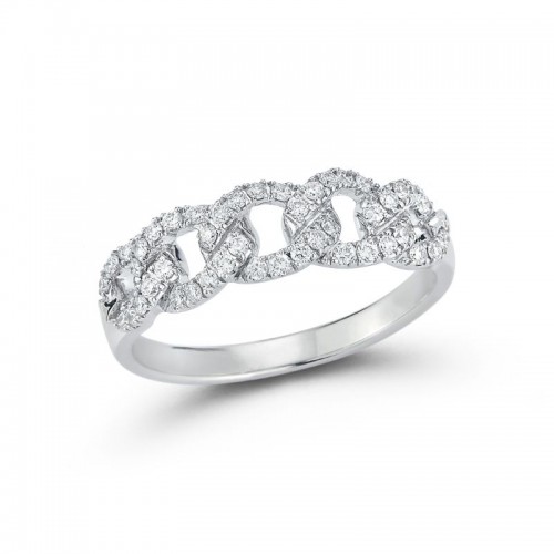 14k White Gold Diamond Curb Chain Link Ring By PD Collection