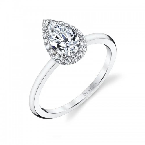 Sylvie Elsie Classic Pear Halo Engagement Ring
