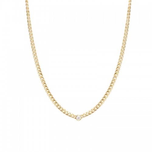 Small Curb Chain Necklace With A Single Dangling Prong Set White Diamond By Zoe Chicco