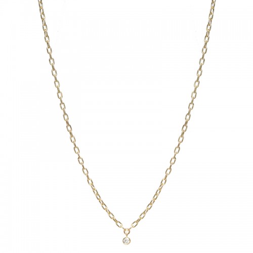 14k Diamond Dangling Bezel on Small Square Oval Link Necklace By Zoe Chicco