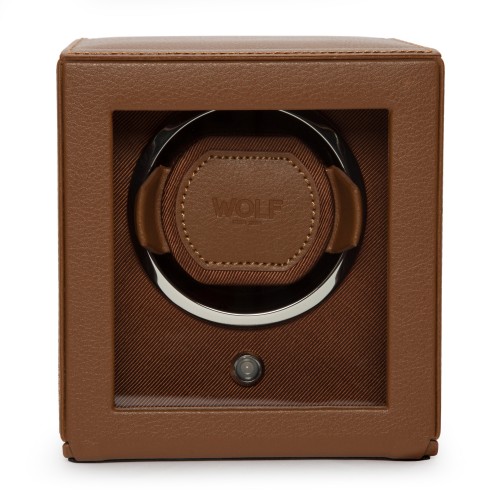 WOLF1834 SINGLE CUB WINDER WITH COVER IN COGNAC