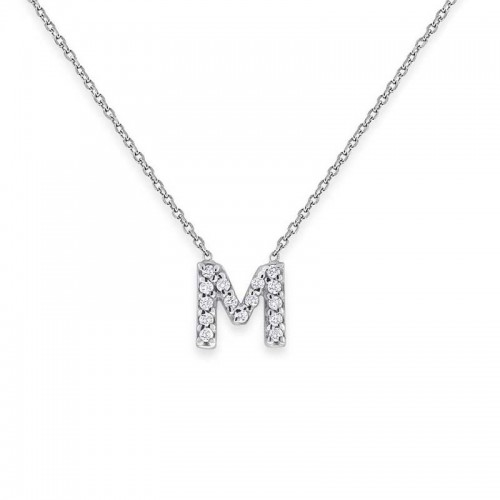 14k White Gold Diamond Bitty Block Initial Necklace By PD Collection