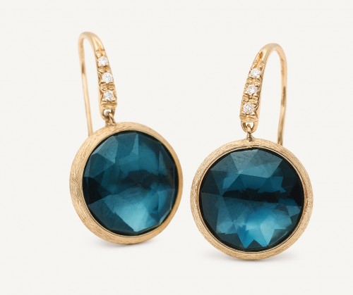 18k Yellow Gold Diamond and Blue Topaz Drop Earrings