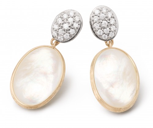 18k Yellow Gold Diamond and Mother of Pearl Drop Earrings