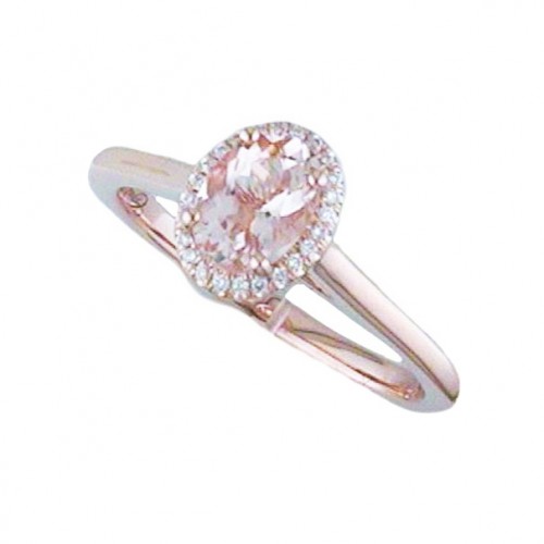 .68Ct Morganite With .06Ctw E Diamond Halo Ring  In 14K Rose Gold
