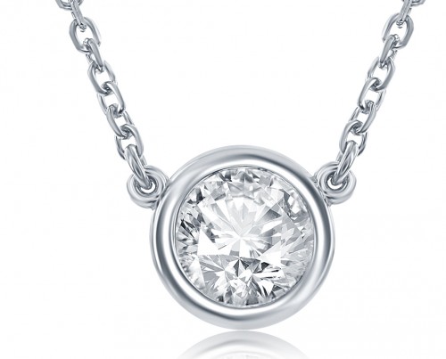 14k Diamond Solitare Bezel Necklace By PD Collection