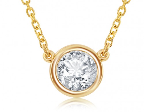 14k Diamond Solitaire Bezel Set Necklace By PD Collection