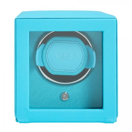 Tutti Frutti Cub Single Watch Winder With Cover In Turquoise By Wolf