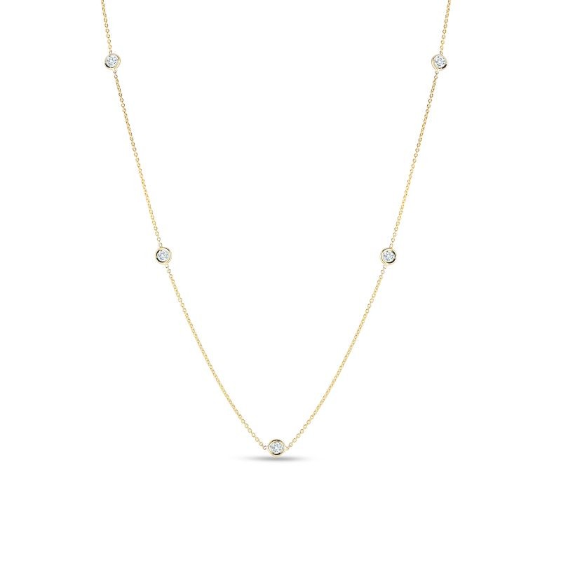 Roberto Coin  Yellow Gold 5 Station Diamonds By The Inch Necklace