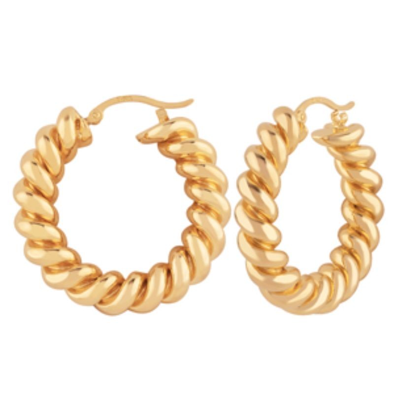 14K Medium Spiral Twist Hoop Earrings By PD Collection