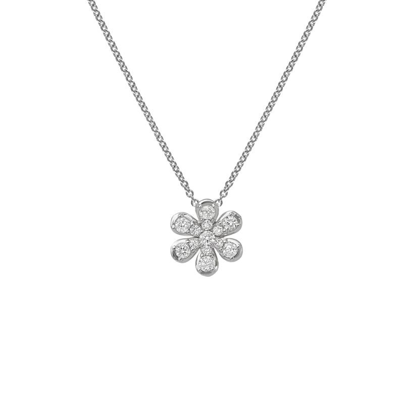 Leo Pizzo 18K White Gold 6 Petal Flower Pendant Necklace