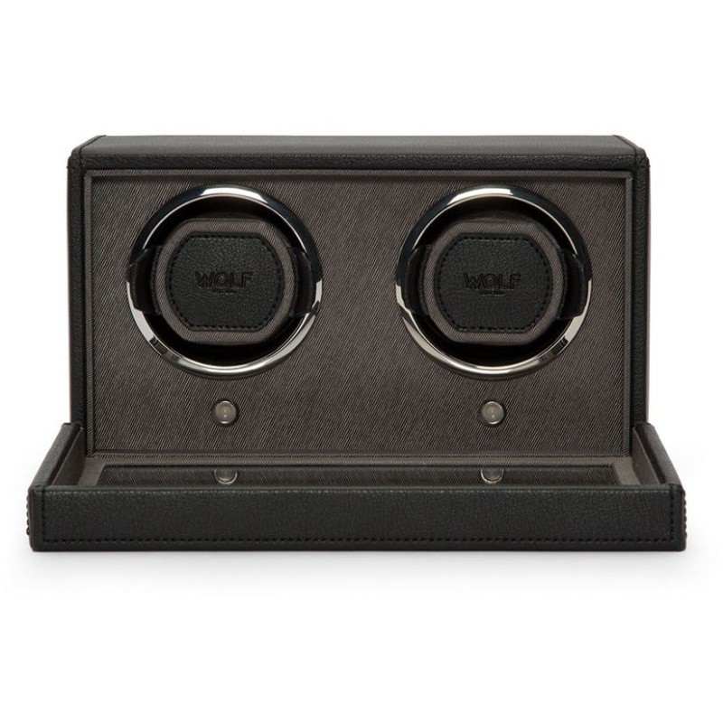 Double Cub Watch Winder With Cover In Black Leather BY WOLF