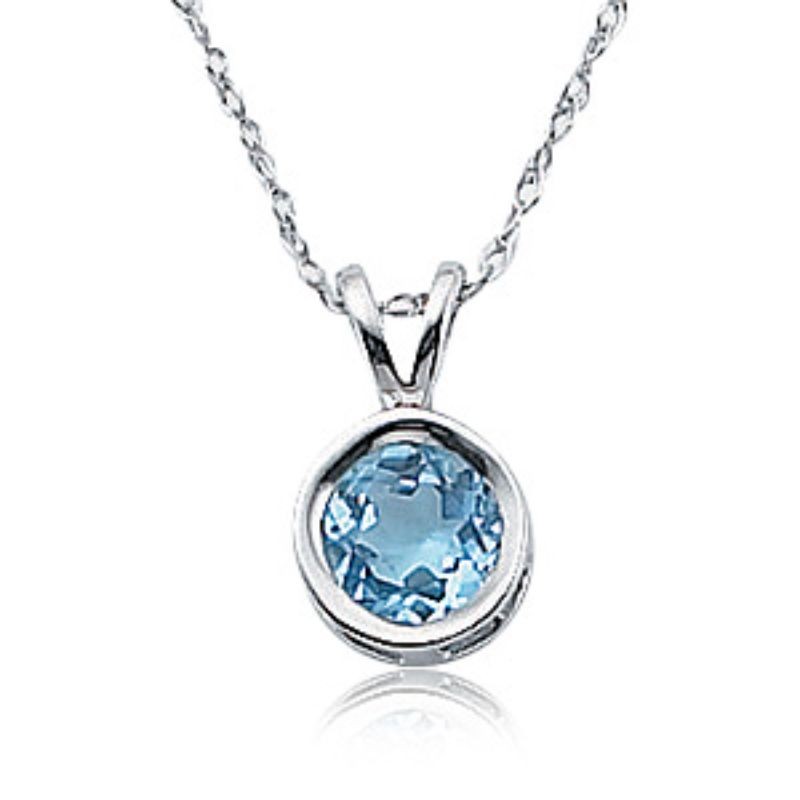 Pd Collection Sterling Silver  6mm Round Blue Topaz Pendant Necklace