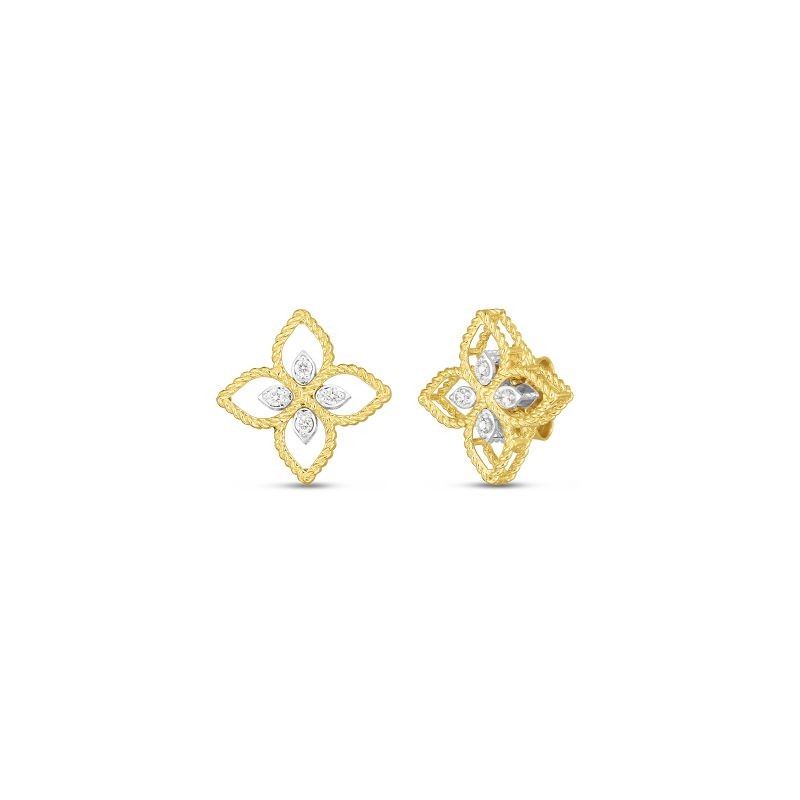 Yellow & White Gold Diamond Princess Flower Earrings By Roberto Coin