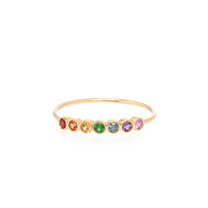 Zoe Chicco 7 Rainbow Sapphires Bezel Ring