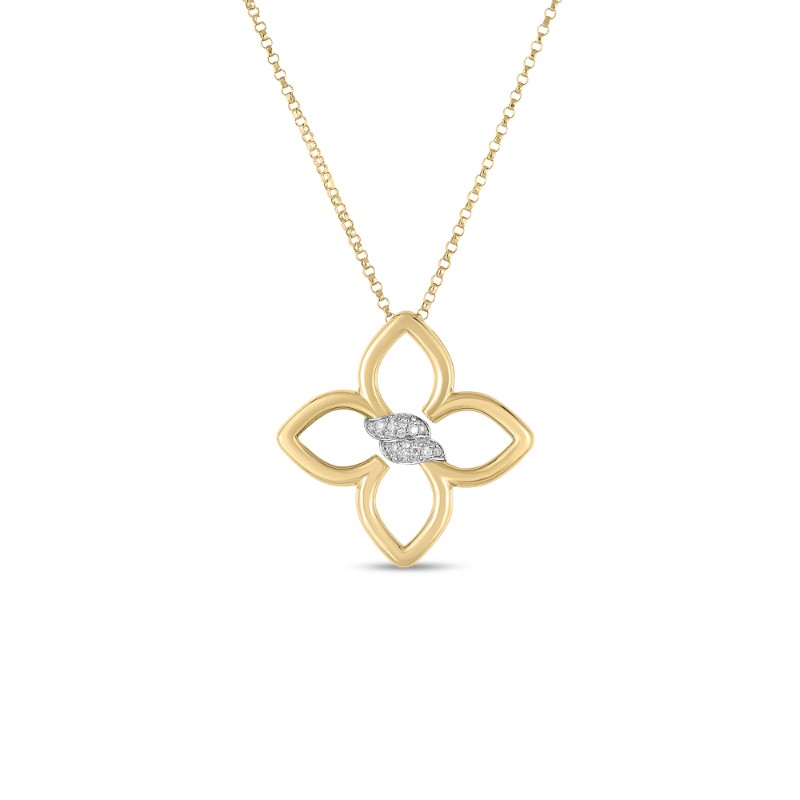 18K Yellow/White Gold Cialoma Small Diamond Flower Necklace By Roberto Coin