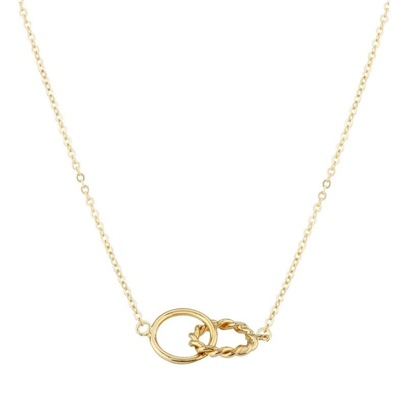 14K Yellow Gold Twist Double Interlocking Circle Necklace By PD Collection