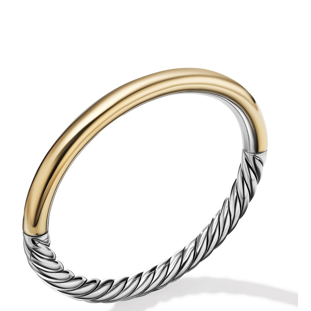 Sculpted Cable and Smooth Bangle Bracelet with 18K Yellow Gold