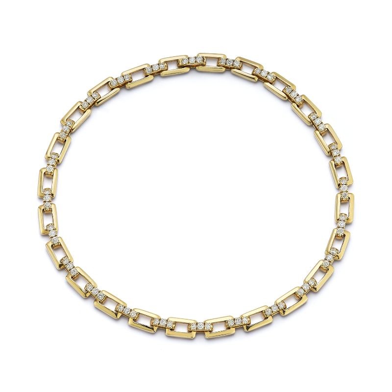 Small Gold Link Bracelet with Pave Diamond Bar Connection