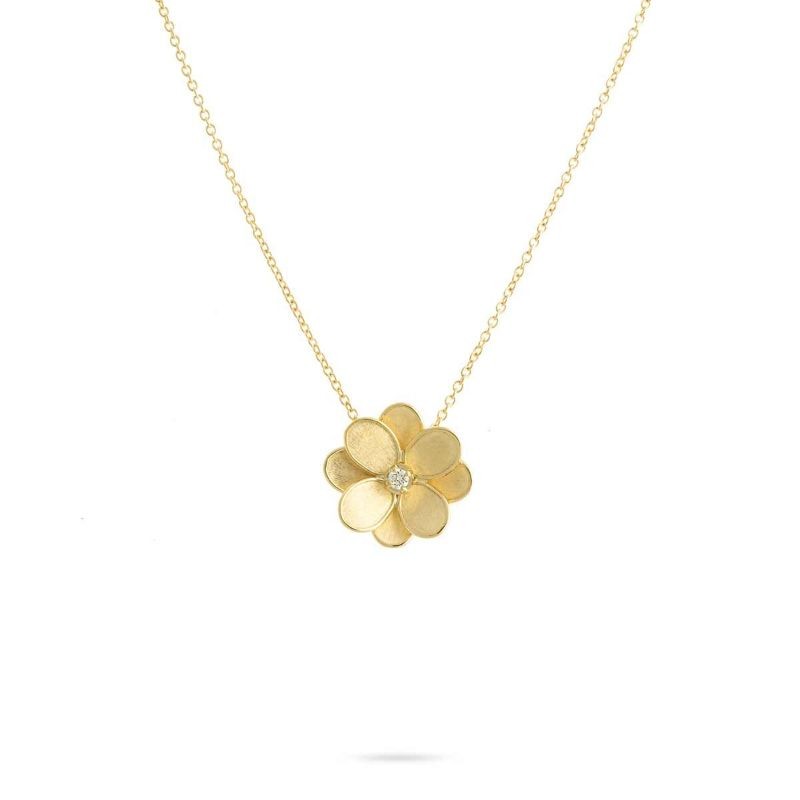 Marco Bicego Petali Collection 18K Yellow Gold And Diamond Small Flower Pendant 16.5
