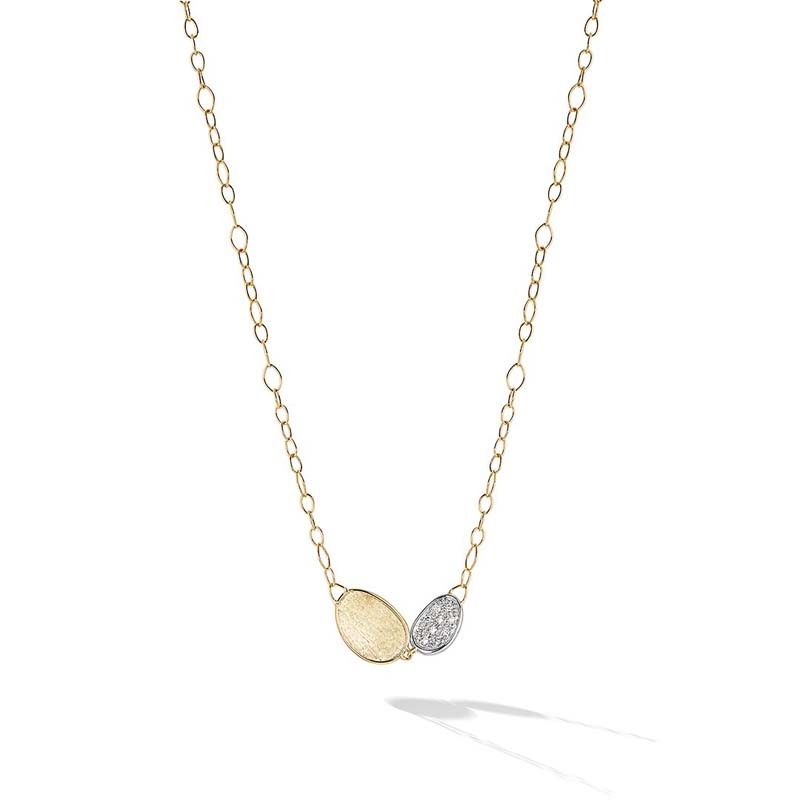Marco Bicego Lunaria Collection 18K Yellow Gold And Diamond Petite Double Leaf Necklace