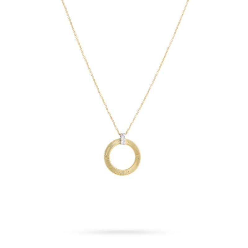 Marco Bicego 18K Yellow Gold Masai Collection Small Circle Necklace With Diamonds .09Ctw