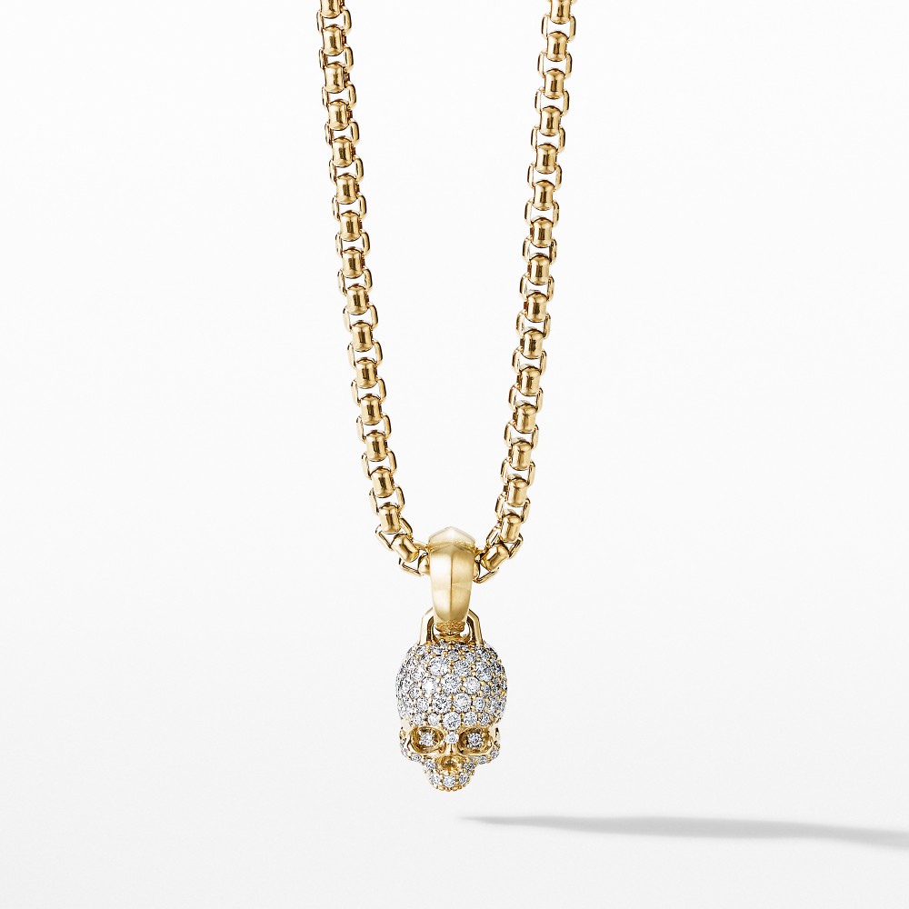 Skull Charm with Full Pave Diamonds and 18K Yellow Gold