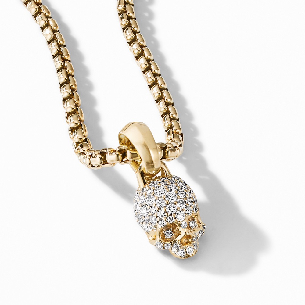 Skull Charm with Full Pave Diamonds and 18K Yellow Gold