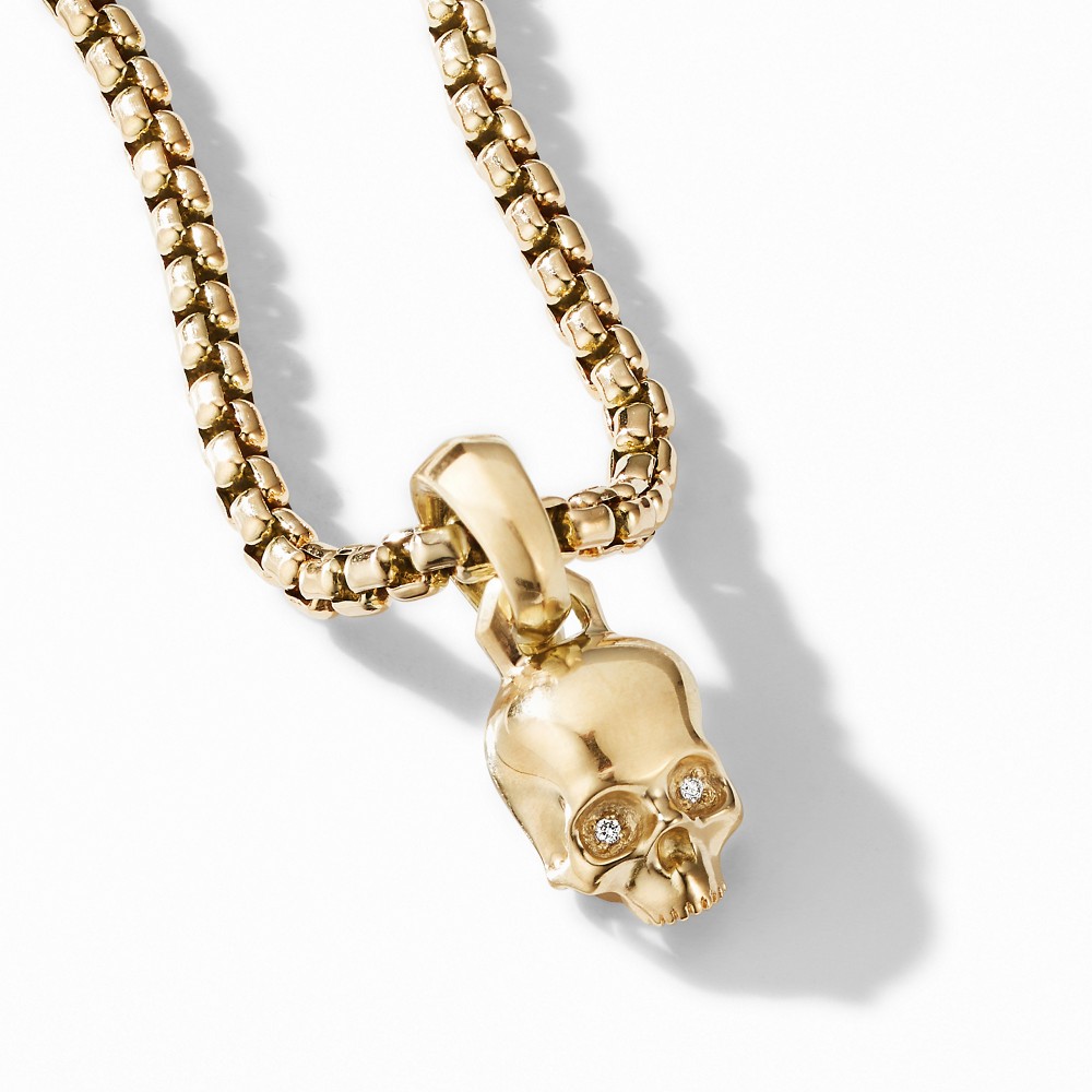 Extra Small Skull Charm in 18K Yellow Gold with Pave Diamonds