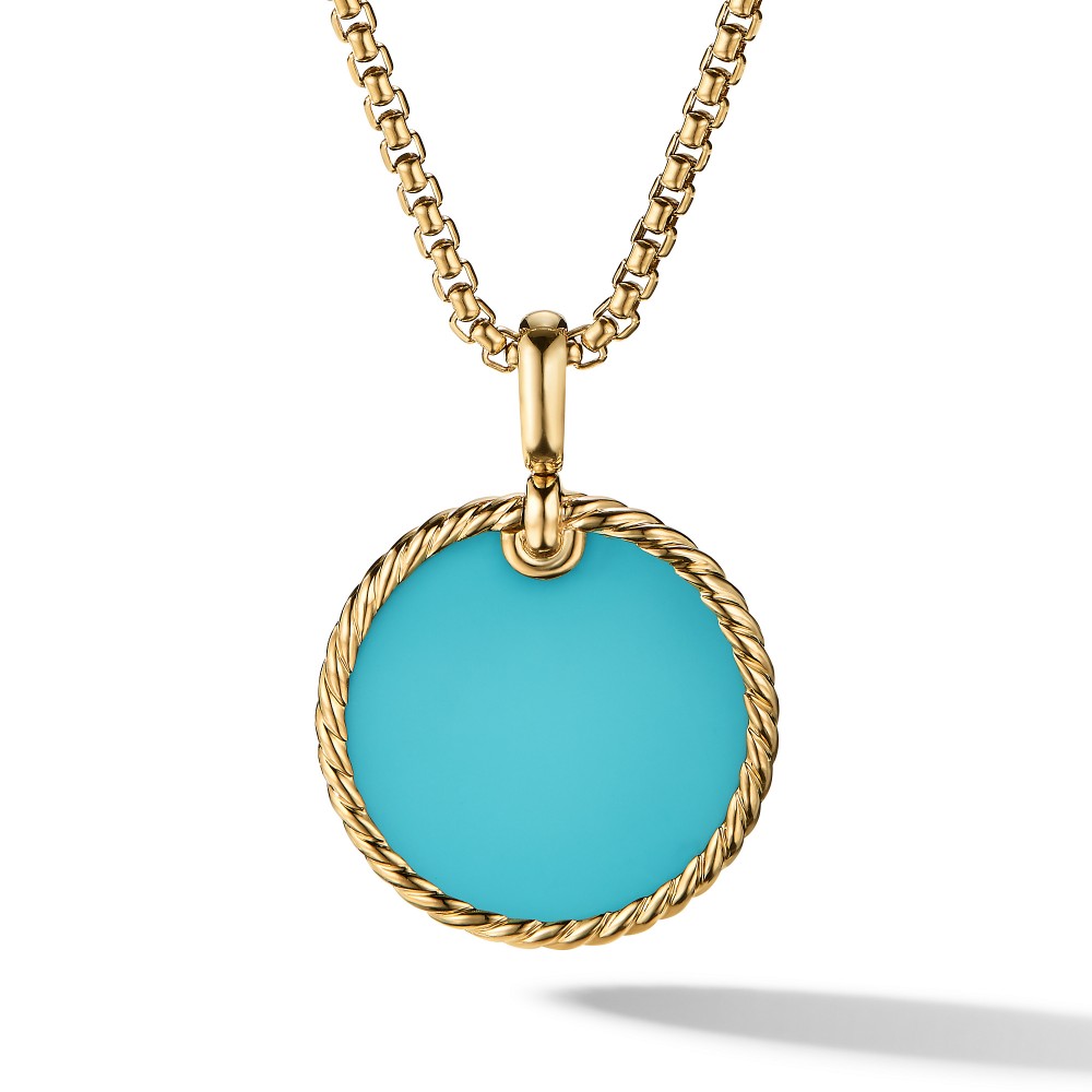 DY Elements Disc Pendant in 18K Yellow Gold with Turquoise
