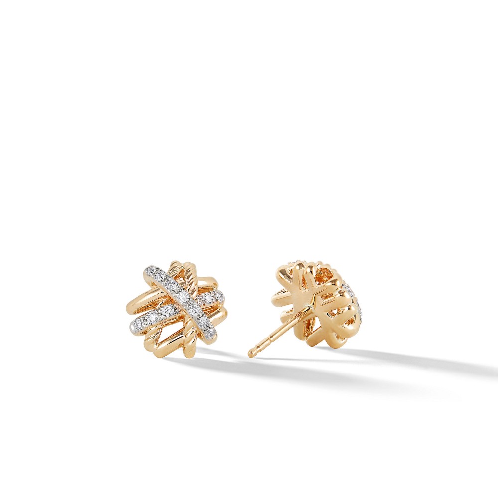 Crossover Earrings with Diamonds in 18K Gold, 11mm