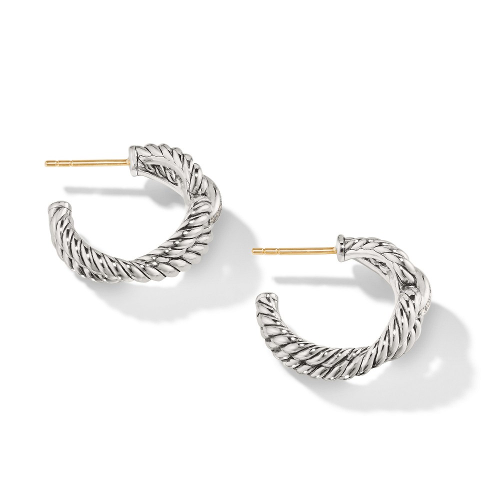 Cable Loop Hoop Earrings with Diamonds
