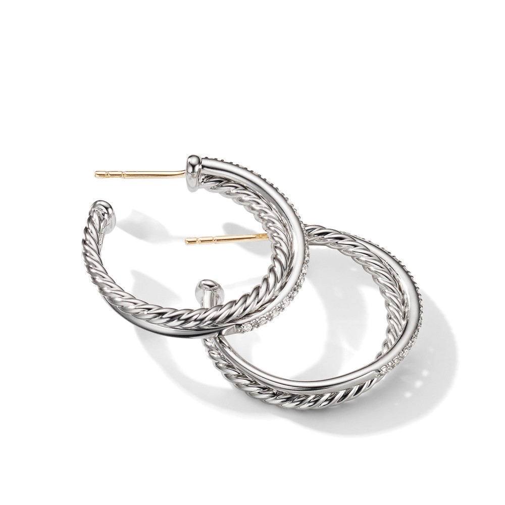 The Crossover Collection® Medium Hoop Earrings with Diamonds