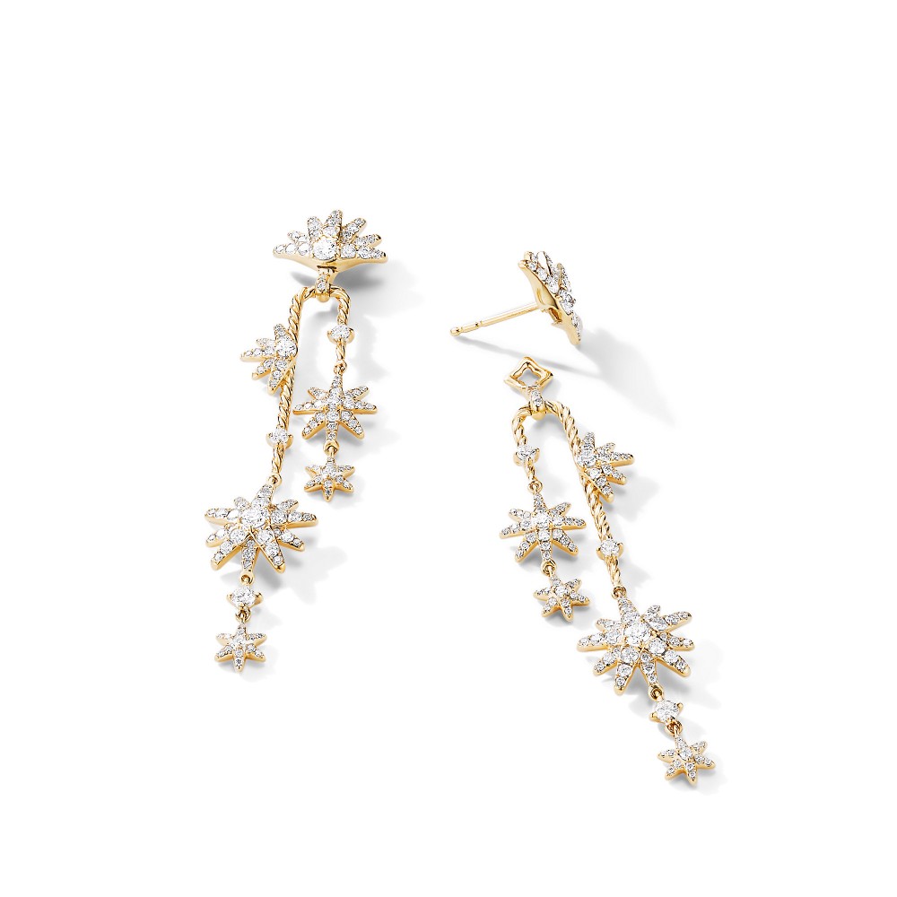 Starburst Cascade Earrings in 18K Yellow Gold with Pave Diamonds