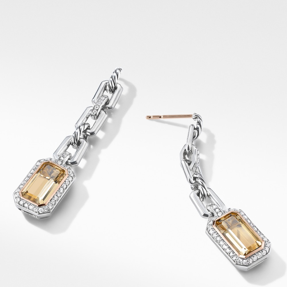 Novella Chain Link Drop Earrings with Champagne Citrine, Pave Diamonds and 18K Rose Gold